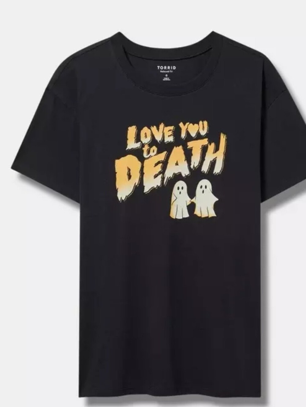 torrid Black Graphic Tee with Yellow Orange 'Love You to Death' Print
